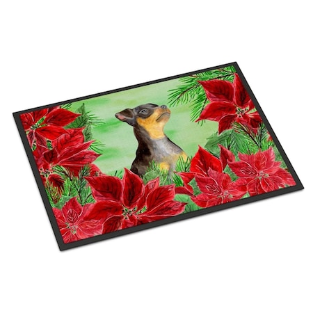 Carolines Treasures Miniature Pinscher No.2 Poinsettas Indoor or Outdoor Mat - 18 x 27 in. CK1371MAT